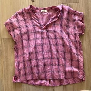 NWT Entro Pink Boxy Blouse with Mandarin Collar and Cuffed Sleeves